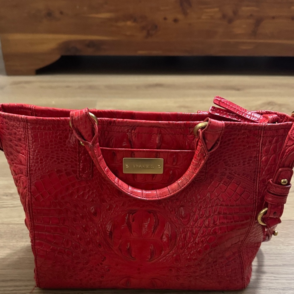 Brahmin Red Croc-Embossed Tote with Gold Hardware